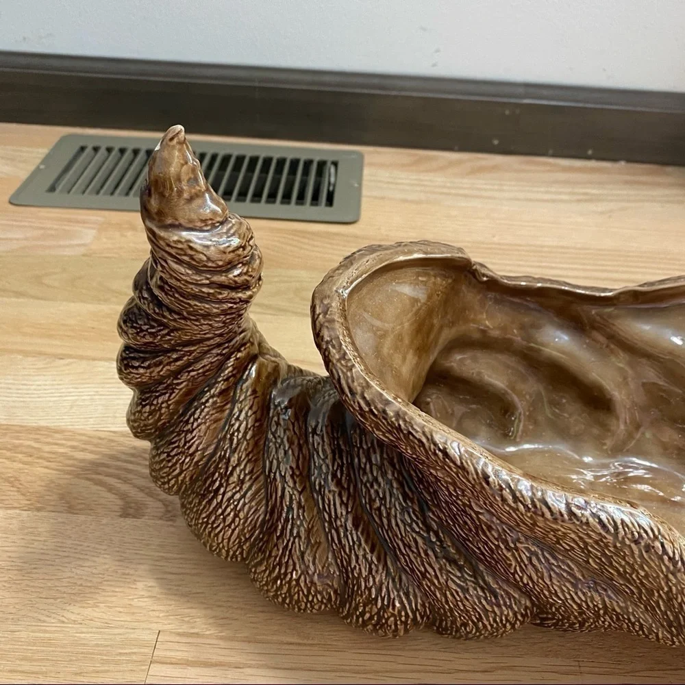Vintage Ceramic Cornucopia Brown Thanksgiving Fall Decoration